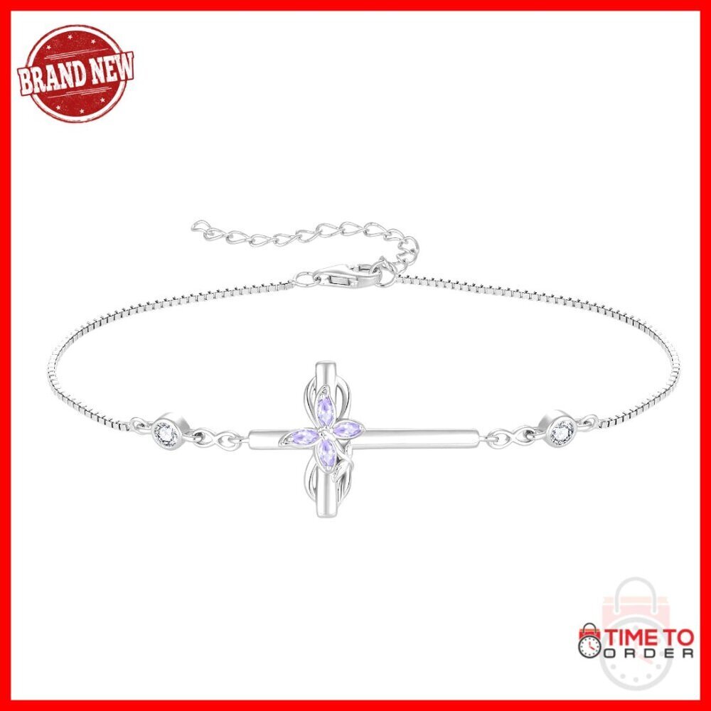 925 Sterling Silver Infinity Cross Butterfly Birthstone Link Bracelet